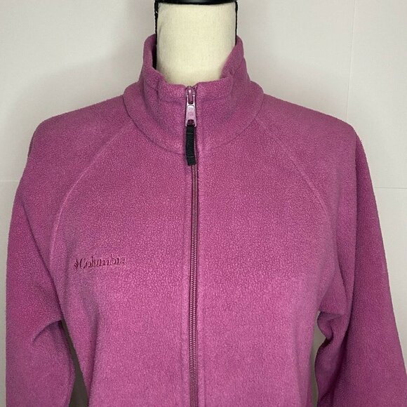Columbia Women Sz Medium Pink Fleece Jacket Full-Zip Adjusted Waist Zip-Pockets - Picture 2 of 7